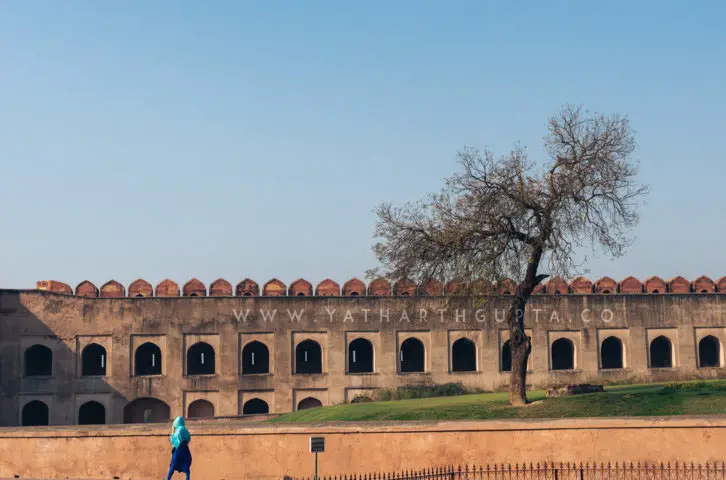 Blue Clothed Woman in Red Fort