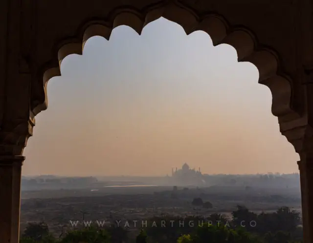 Taj Mahal Morning View From Red Fort Window