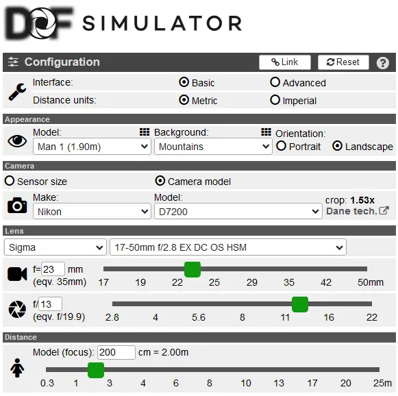 depth of field calculator to determine zone of focus